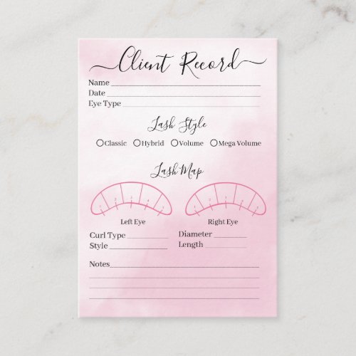 Eyelash extension client Record form Business Card