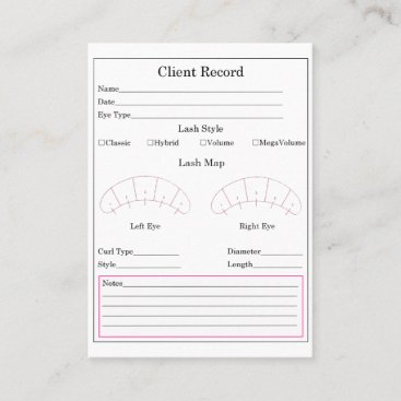 Eyelash Extension Client Record Form Business Card