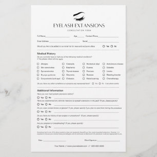 Eyelash Extension Client Record Pages Stationery