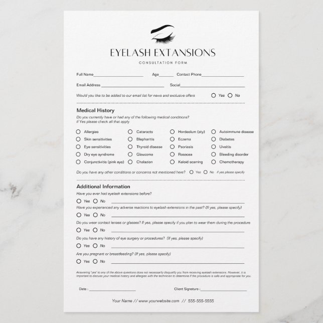 Eyelash Extension Client Record Pages  Stationery (Back)