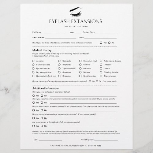 Eyelash Extension Consent Forms  Client Record  Flyer