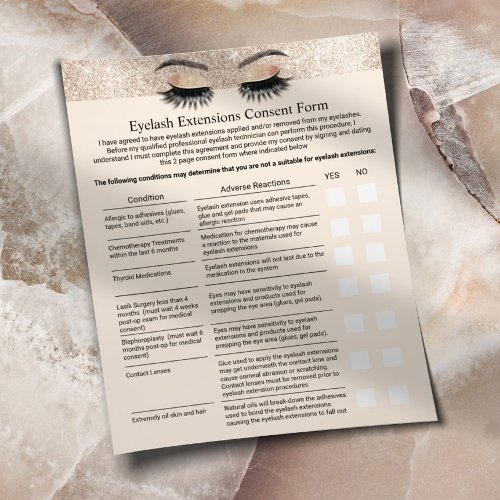 Eyelash Extension Liability Waiver Form Cream Flyer