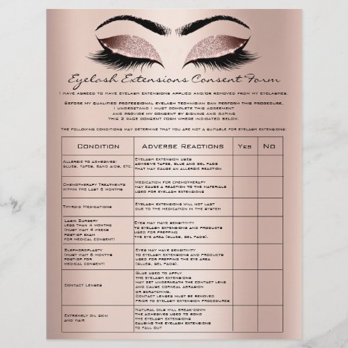 Eyelash Extension Liability Waiver Rose Blush Flyer