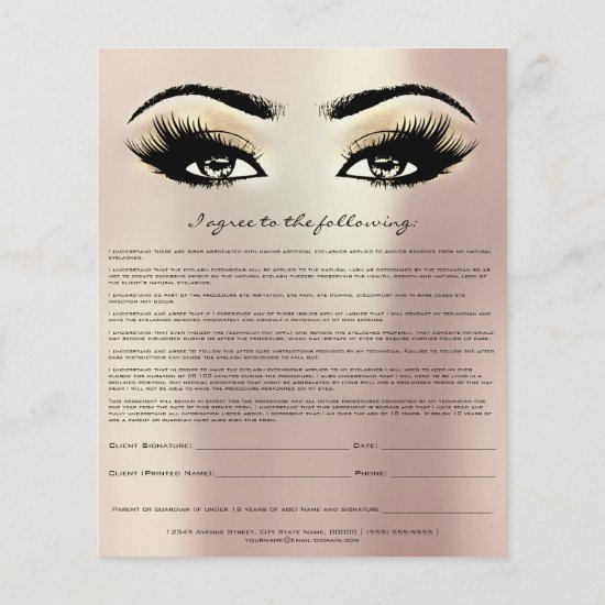 Eyelash Extension Liability Waiver Rose Gold Flyer