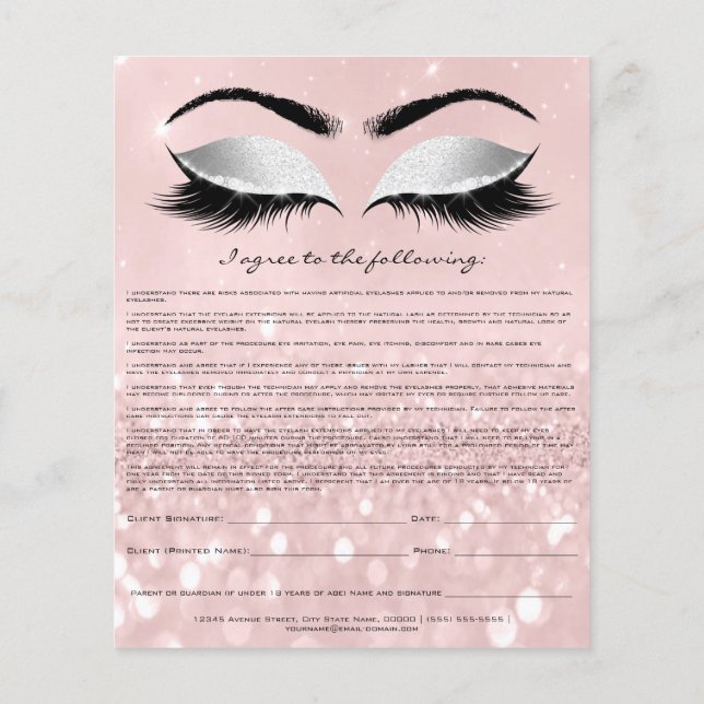 Eyelash Extension Liability Waiver Rose Pink Gray Flyer (Back)