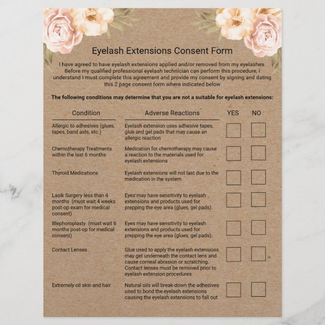 Eyelash Extension Liability Waiver Rustic Kraft Flyer (Front)