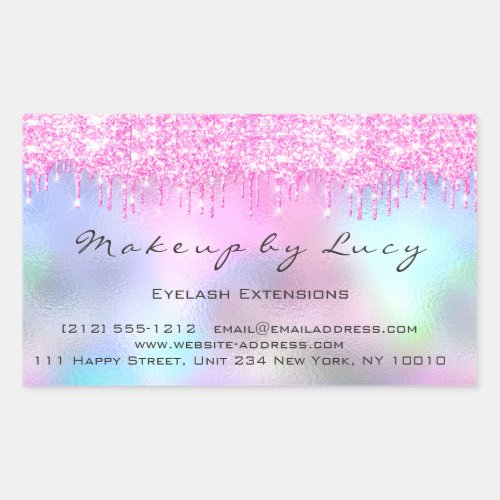Eyelash Extension Makeup Artist Orchid Pink Drips Rectangular Sticker