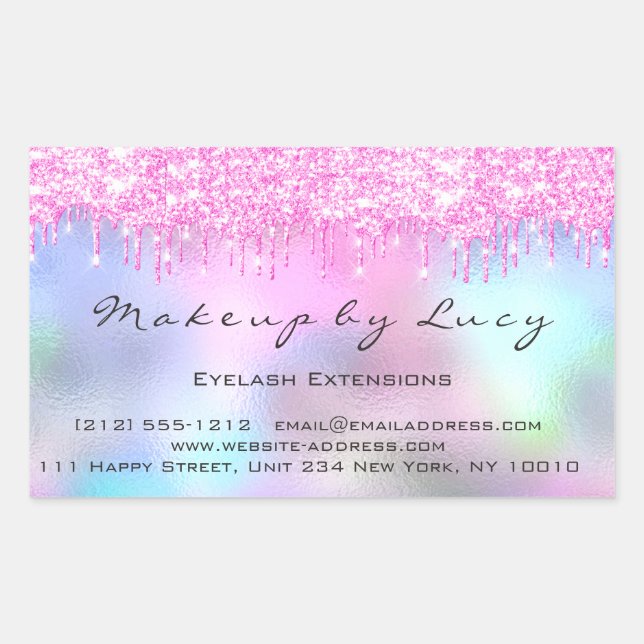 Eyelash Extension Makeup Artist Orchid Pink Drips Rectangular Sticker (Front)