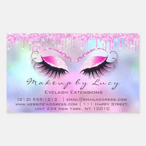 Eyelash Extension Makeup Artist Pink Drips Fuchsia Rectangular Sticker