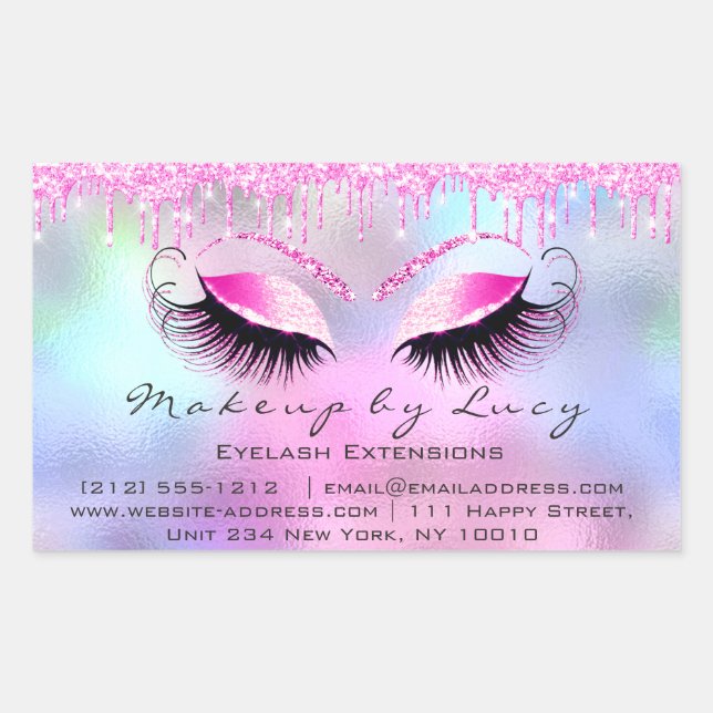 Eyelash Extension Makeup Artist Pink Drips Fuchsia Rectangular Sticker (Front)