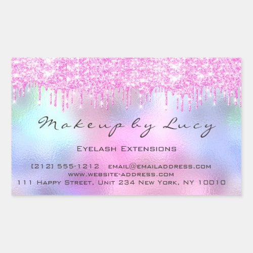 Eyelash Extension Makeup Artist Salon Pink Drips Rectangular Sticker