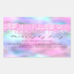 Eyelash Extension Makeup Artist Salon Pink Drips Rectangular Sticker
