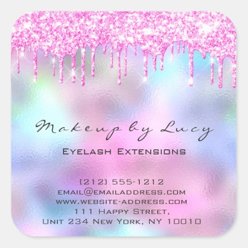 Eyelash Extension Makeup Artist Salon Pink Drips Square Sticker