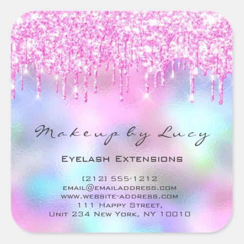 Eyelash Extension Makeup Artist Salon Pink Drips Square Sticker
