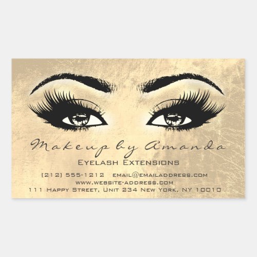 Eyelash Extension Makeup Beauty Browns Gold Glam Rectangular Sticker