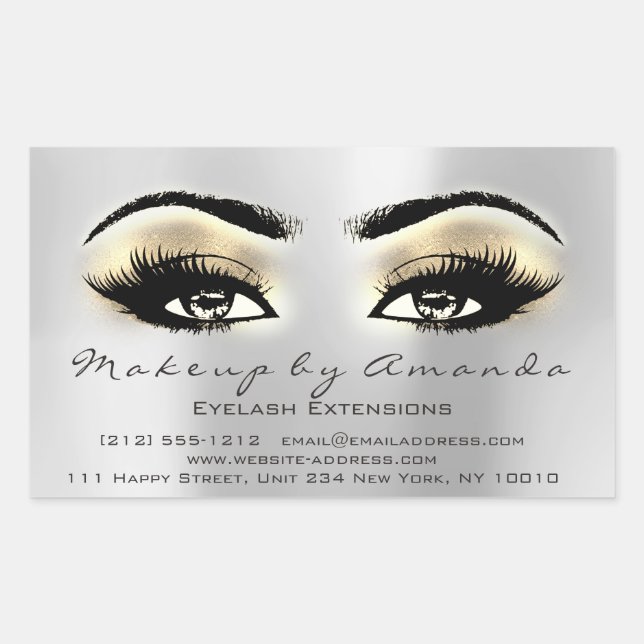 Eyelash Extension Makeup Beauty Browns Gray Silver Rectangular Sticker (Front)