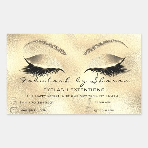 Eyelash Extension Makeup Beauty Salon Adress Gold2 Rectangular Sticker