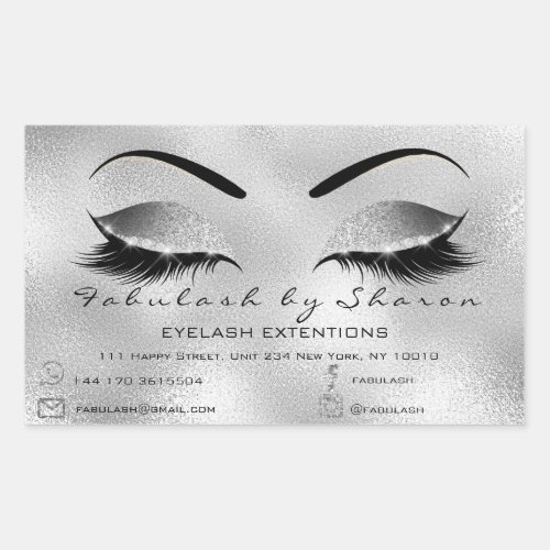 Eyelash Extension Makeup Beauty Salon Adress Gray Rectangular Sticker