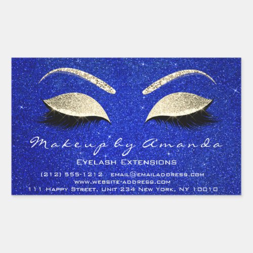 Eyelash Extension Makeup Beauty Salon Blue Gold Rectangular Sticker