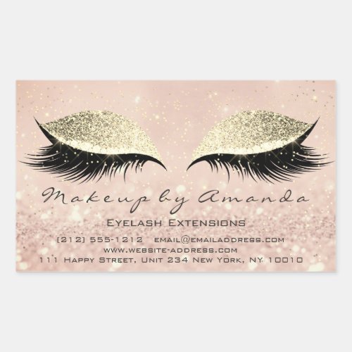Eyelash Extension Makeup Beauty Salon Blush Gold Rectangular Sticker