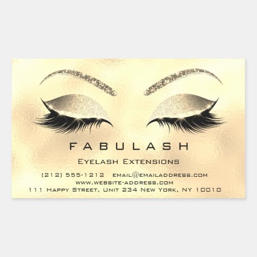 Eyelash Extension Makeup Beauty Salon Gold Glitter Rectangular Sticker