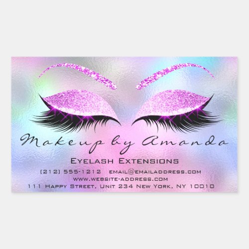 Eyelash Extension Makeup Beauty Salon Holograph Rectangular Sticker