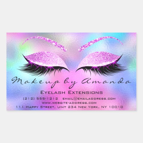 Eyelash Extension Makeup Beauty Salon Holograph Rectangular Sticker