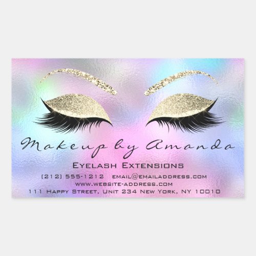 Eyelash Extension Makeup Beauty Salon Holographic Rectangular Sticker