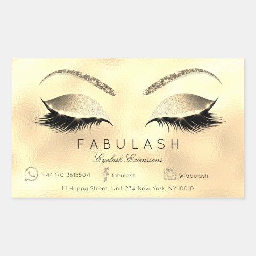 Eyelash Extension Makeup Beauty Salon Lux Gold VIP Rectangular Sticker