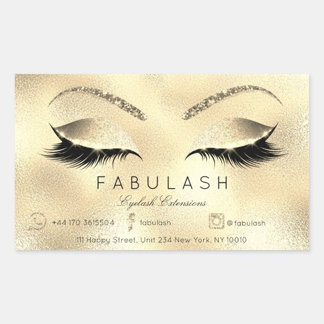 Eyelash Extension Makeup Beauty Salon Lux Golden Rectangular Sticker (Front)