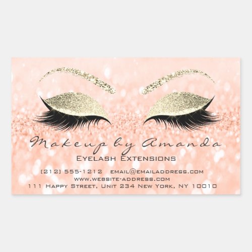 Eyelash Extension Makeup Beauty Salon Peach Gold Rectangular Sticker