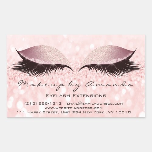 Eyelash Extension Makeup Beauty Salon Pink Blush Rectangular Sticker