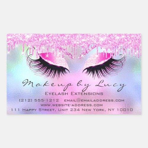 Eyelash Extension Makeup Beauty Salon Pink Drips Rectangular Sticker