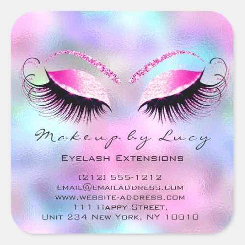 Eyelash Extension Makeup Beauty Salon Pink Fuchsia Square Sticker