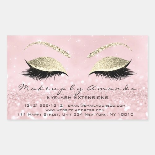 Eyelash Extension Makeup Beauty Salon Pink Gold1 Rectangular Sticker