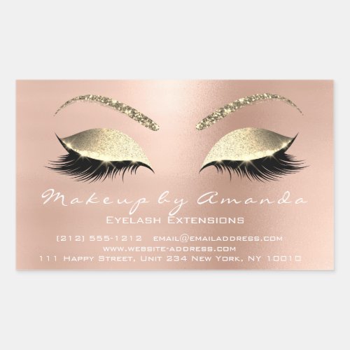 Eyelash Extension Makeup Beauty Salon Pink Gold Rectangular Sticker