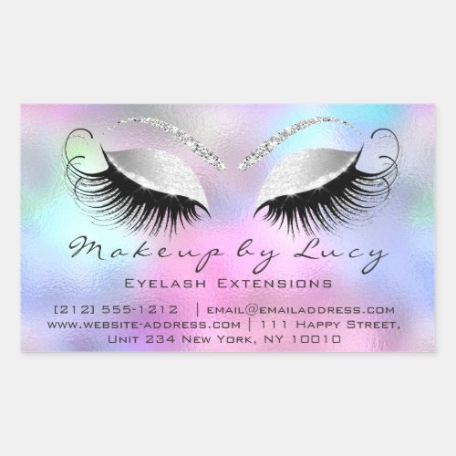 Eyelash Extension Makeup Beauty Salon Pink Gray Rectangular Sticker