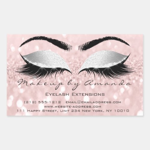 Eyelash Extension Makeup Beauty Salon Pink Gray Rectangular Sticker