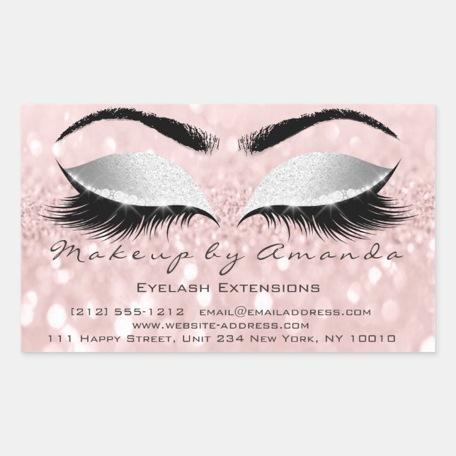 Eyelash Extension Makeup Beauty Salon Pink Gray Rectangular Sticker (Front)