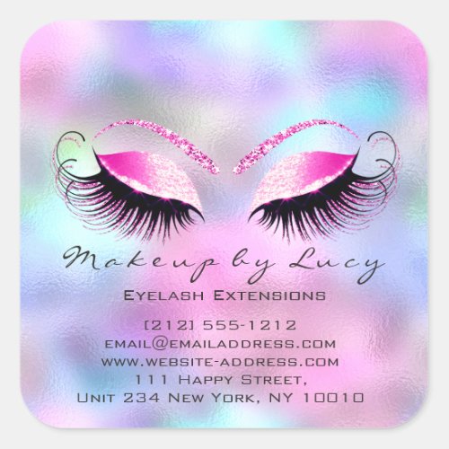 Eyelash Extension Makeup Beauty Salon Pink Ombre Square Sticker