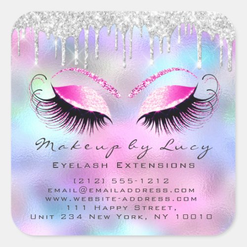 Eyelash Extension Makeup Beauty Salon Pink Ombre Square Sticker