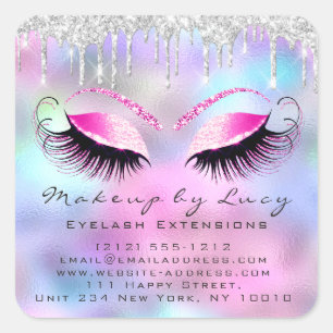Eyelash Extension Makeup Beauty Salon Pink Ombre Square Sticker