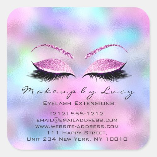 Eyelash Extension Makeup Beauty Salon Pink Ombre Square Sticker