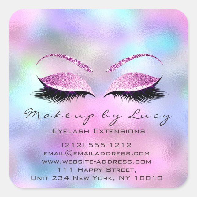 Eyelash Extension Makeup Beauty Salon Pink Ombre Square Sticker (Front)