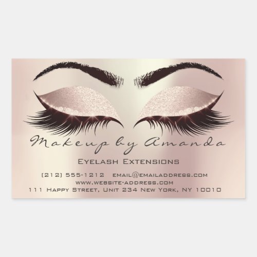 Eyelash Extension Makeup Beauty Salon Pink Rose Rectangular Sticker