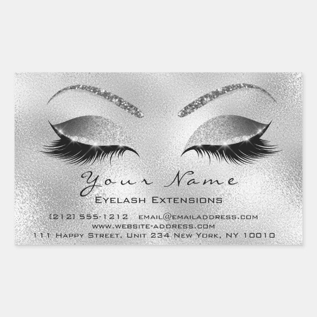 Eyelash Extension Makeup Beauty Salon Silver VIP Rectangular Sticker (Front)
