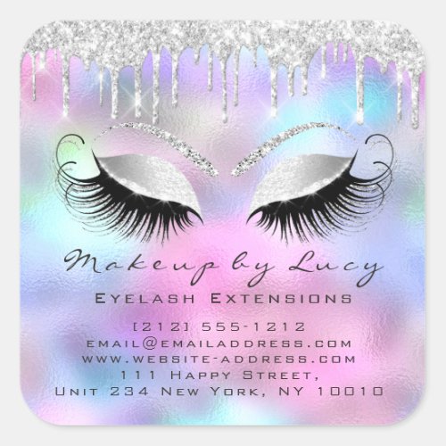 Eyelash Extension Makeup Beauty Silver Pink Ombre Square Sticker