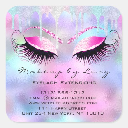 Eyelash Extension Makeup Beauty Unicorn Holograph Square Sticker