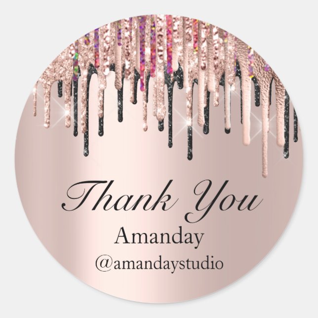 Eyelash Extension Makeup Rose Gray Drips Classic Round Sticker (Front)