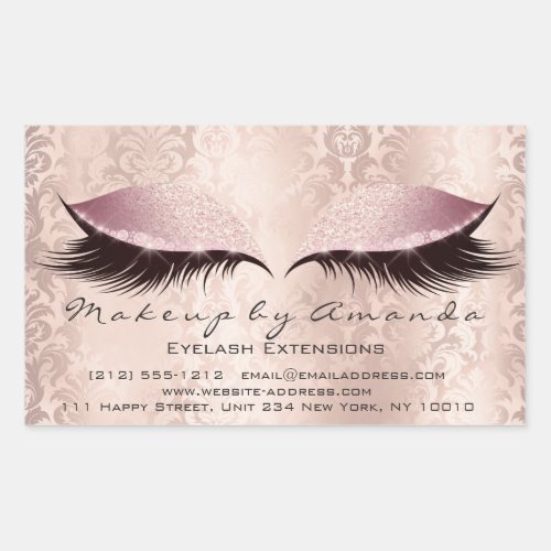 Eyelash Extension Pink Makeup Artist Beauty Damask Rectangular Sticker